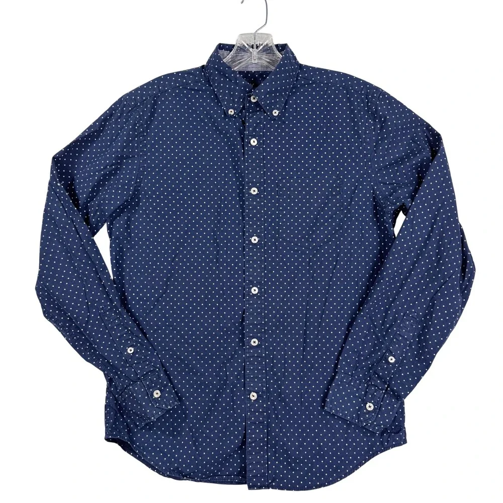 American Eagle Mens S Classic Fit Navy Blue Polka Dot Button Down‎ Shirt Preppy